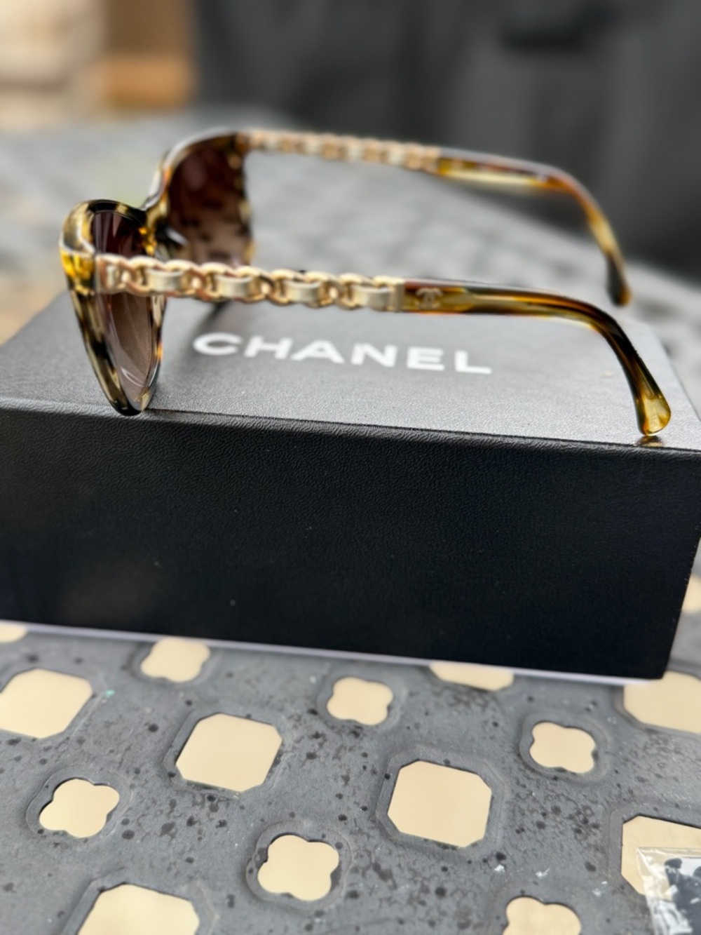 CHANEL Tortoise and Gold Chain Sunglasses with Brown Lenses - Picture 6 of 9